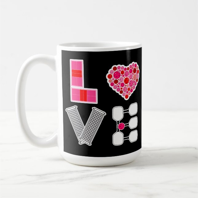 Pickleball Liebe Heart Court Balls Paddle Black Kaffeetasse (Links)