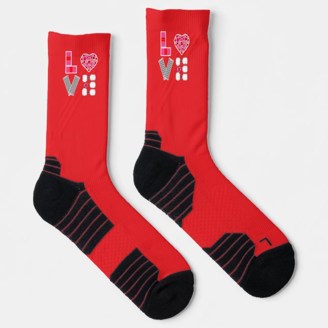 Pickleball Liebe Heart Court Balls Paddle Red Pink Socken (Rechts)