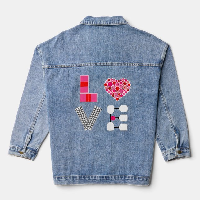 Pickleball Liebe Heart Court Balls Paddle Rosa Jeansjacke (Rückseite)
