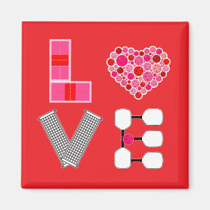 Pickleball Liebe Heart Court Balls Paddle Rosa Magnet