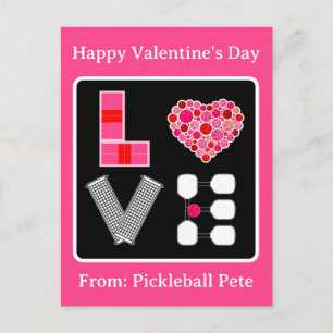Pickleball Liebe Herz Court Bälle Paddles Rosa Rot Postkarte