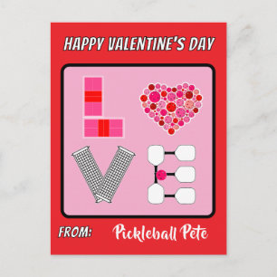 Pickleball Liebe Herz Court Bälle Paddles Rosa Rot Postkarte