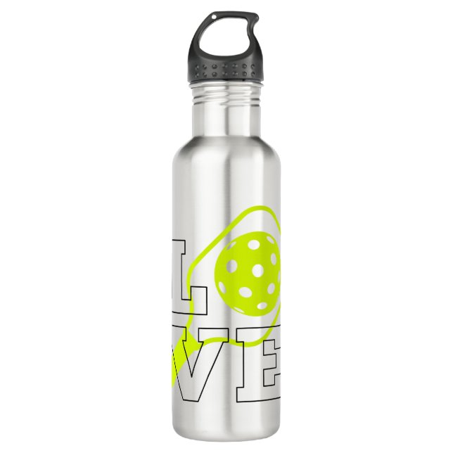 Pickleball-Liebe - Neon Paddle und Ball Design Edelstahlflasche (Vorderseite)