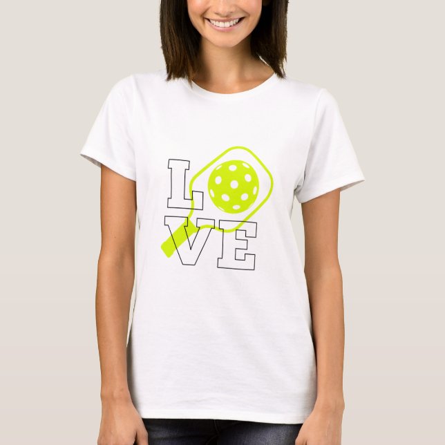 Pickleball-Liebe - Neon Paddle und Ball Design T-Shirt (Vorderseite)