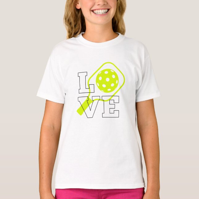 Pickleball-Liebe - Neon Paddle und Ball Design T-Shirt (Vorderseite)