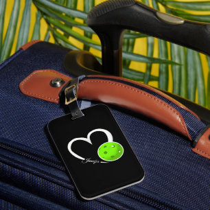 Pickleball Liebe Personalisiert Weiß und LIme Grün Gepäckanhänger