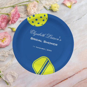 Pickleball-Liebhaberinnen-Brautparty Neonblau Pappteller