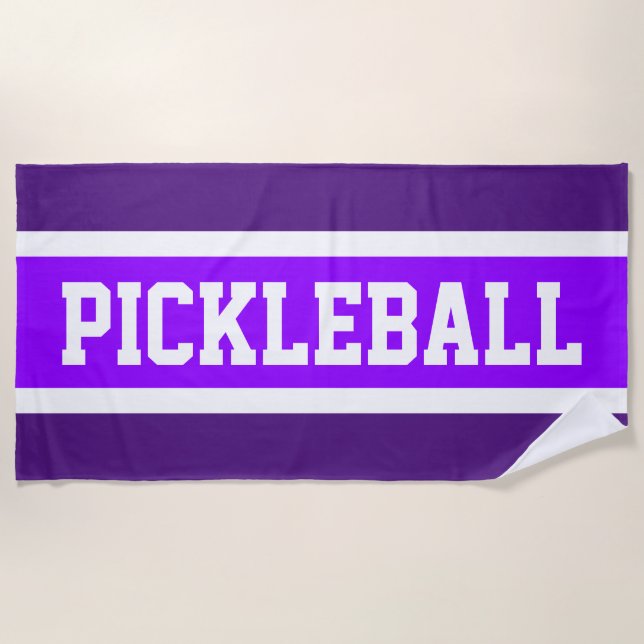 PICKLEBALL Lila Streifen Strandtuch (Vorderseite)