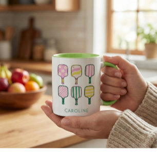 Pickleball Lover Retro Pink Green Personalisiert Zweifarbige Tasse