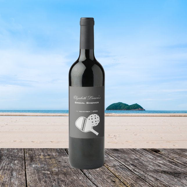 Pickleball Lovers Brautparty Black & White Weinetikett (Von Creator hochgeladen)