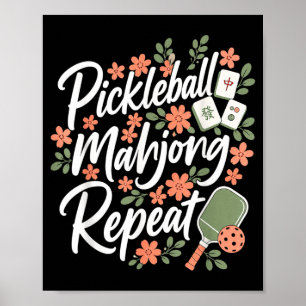 Pickleball Mahjong Wiederholung Blume Floral Paddl Poster