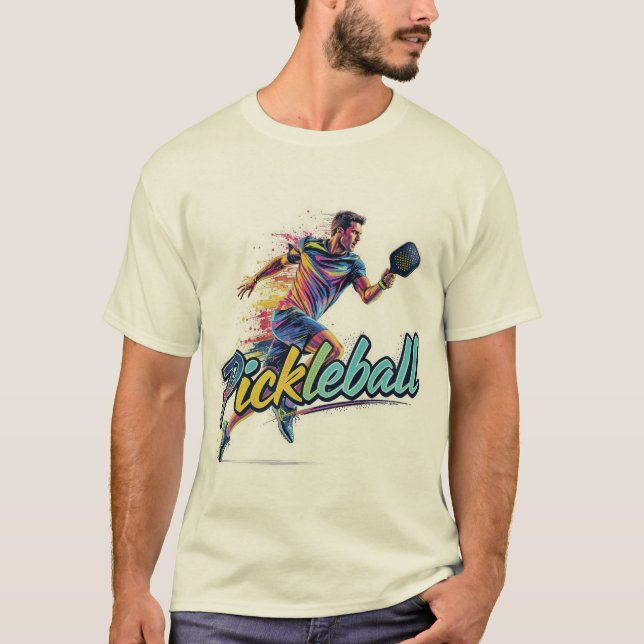 Pickleball Male Player in Motion T-Shirt (Vorderseite)