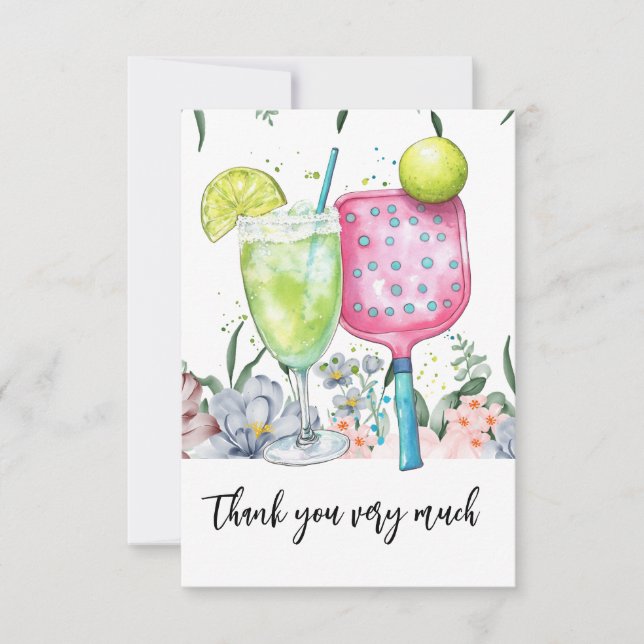 Pickleball mit Blume Dankeskarte (Vorderseite)