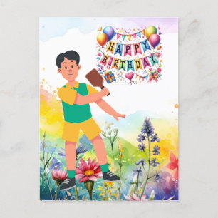 Pickleball mit Blume Regenbogen Thema Geburtstag Postkarte