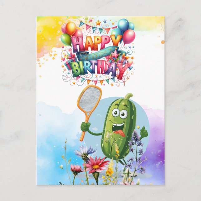 Pickleball mit Blume Regenbogen Thema Geburtstag Postkarte (Vorderseite)