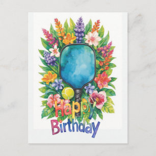 Pickleball mit Blumen zum Geburtstag Postkarte