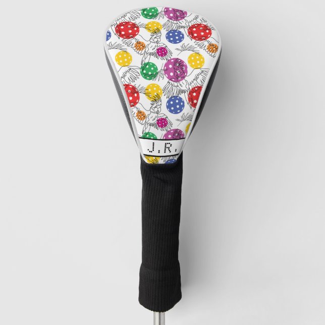 Pickleball mit 🦜 Papageien, weiß Golf Headcover (Vorderseite)