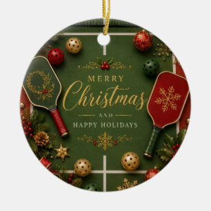 Pickleball mit Weihnachtsrahmen Keramik Ornament