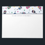 Pickleball nach Pickleball Dink Notepad ausführen Notizblock<br><div class="desc">Dieses Notizblock weist ein lebendiges,  lustiges Muster mit gestreiften Pickleball-Paddeln,  Kugeln und dem Wort "dink!" auf. In Blau-,  Grün-,  Rosa- und Gelbtönen. Im Text steht "Nach Pickleball tun.." aber kann mit einer Phrase oder einem Namen Ihrer Wahl angepasst werden. Teil einer Sammlung von Parcel Studios.</div>