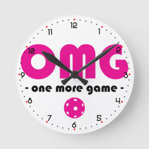Pickleball One More Game weiß / pink Runde Wanduhr