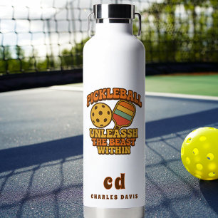 Pickleball Orange fun Zitat Retro-Monogramm Trinkflasche