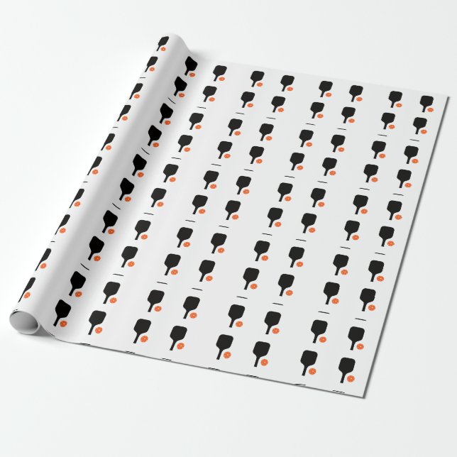 Pickleball-Paddel und orangefarbenes Pickleball Geschenkpapier (Ungerollt)