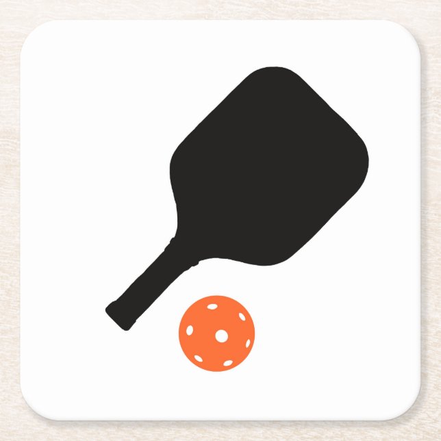 Pickleball-Paddel und orangefarbenes Pickleball Rechteckiger Pappuntersetzer (Vorderseite)