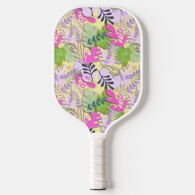 Pickleball Paddle: Abstrakte Blätter (gelb/blau) Pickleball Schläger (Vorderseite)