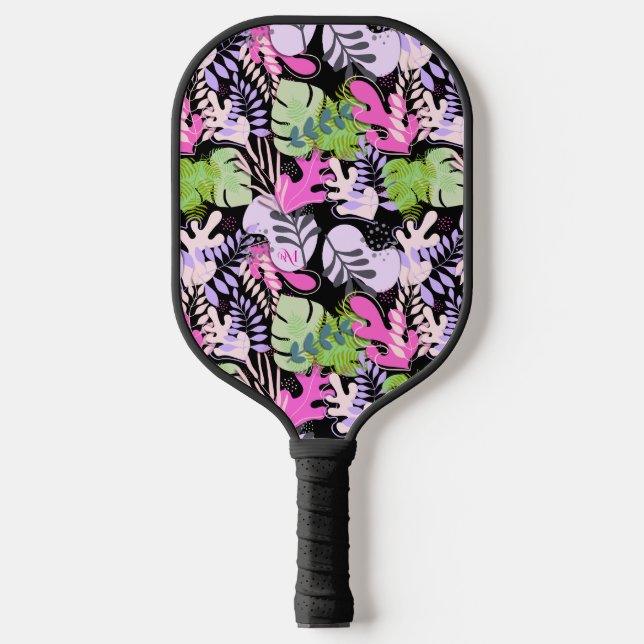Pickleball Paddle: Abstrakte Blätter (schwarz/grün Schläger (Vorderseite)