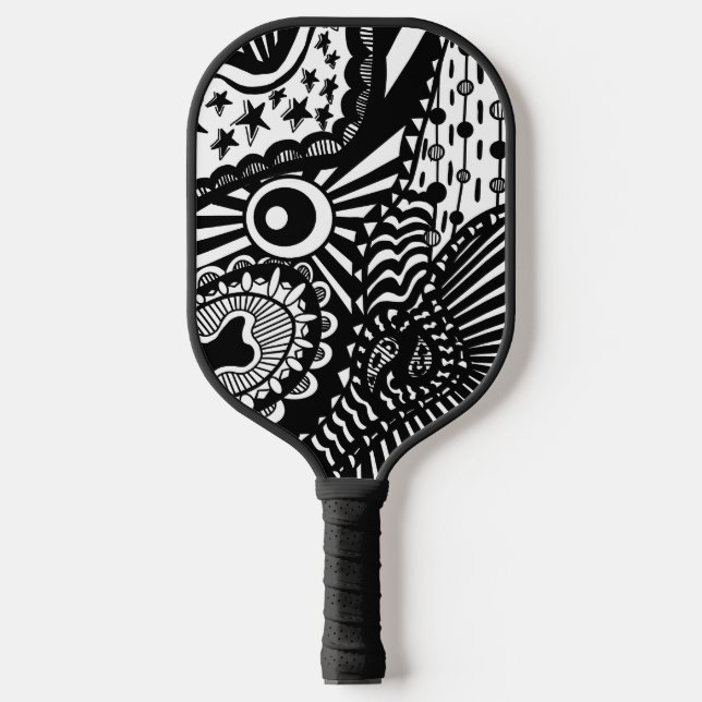 Pickleball Paddle Art Schwarz-weiß Doodle (Vorderseite)