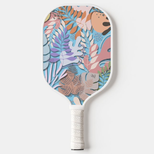 Pickleball Paddle: Bio Blätter (blau/gelb) Pickleball Schläger (Vorderseite)