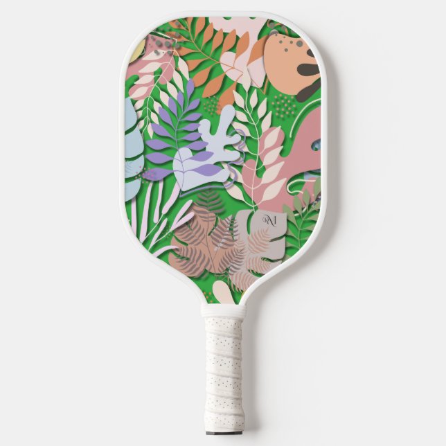Pickleball Paddle: Bio Blätter (grün/blau) Pickleball Schläger (Vorderseite)