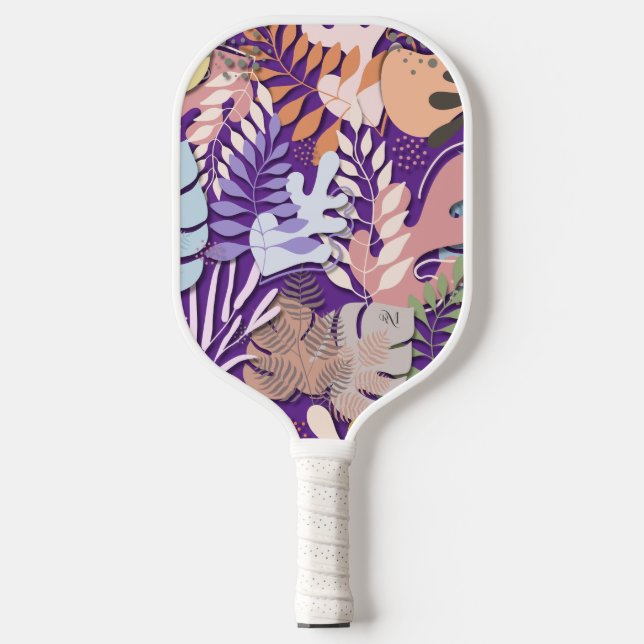 Pickleball Paddle: Bio Blätter (lila/grau) Schläger (Vorderseite)