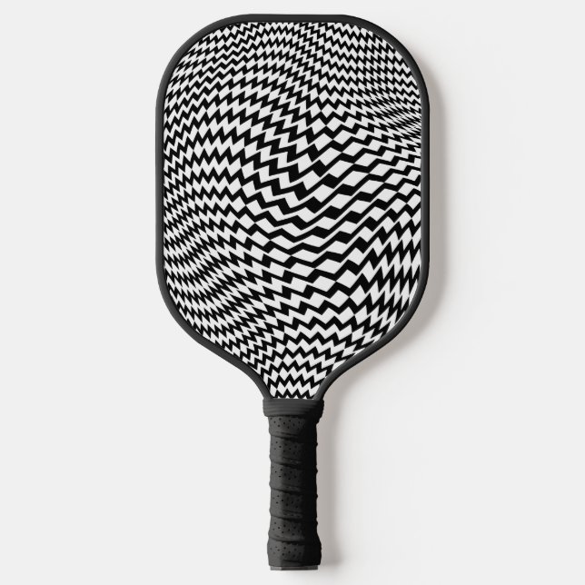 Pickleball Paddle Black White Op Art Zigzag (Vorderseite)
