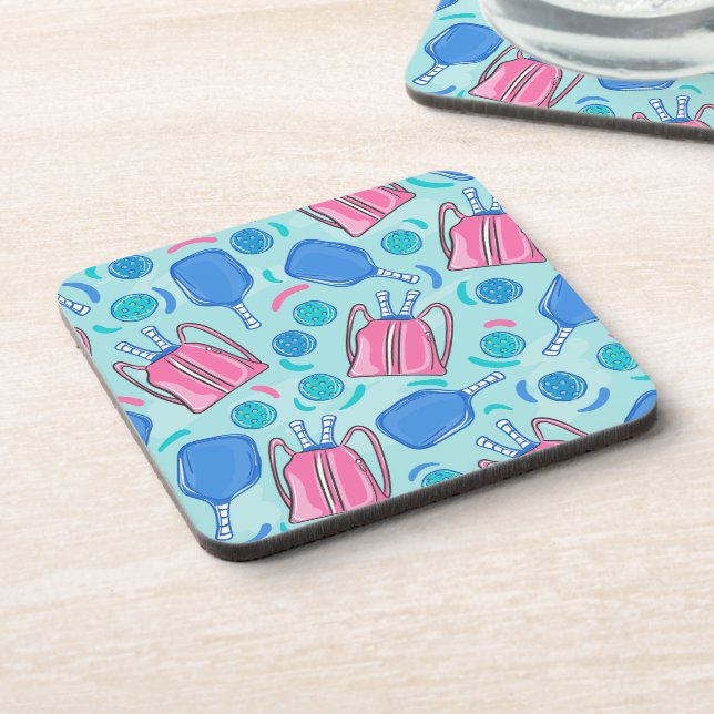 Pickleball Paddle und Balls Blue Beverage Coaster Getränkeuntersetzer (Linke Seite)