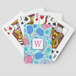 Pickleball Paddle und Balls Blue Preppy Monogram Spielkarten
