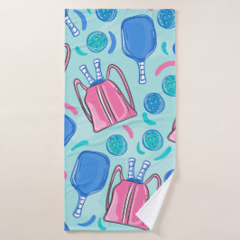 Pickleball Paddles und Balls Blue Preppy Badehandtuch