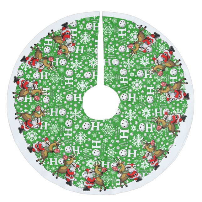 Pickleball Partners Santa & Reindeer Sleighing It Polyester Weihnachtsbaumdecke (Vorderseite)