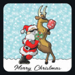 Pickleball Partners Santa & Reindeer Sleighing It Quadratischer Aufkleber<br><div class="desc">Der Weihnachtsmann und die Rentiere machen sich auf dem Pickleball Court mit unserer fröhlichen und festlichen Weihnachtspickleball-Grafik, die den Weihnachtsmann und seine Rentierpal-Rockbrille und ihre Weihnachtspickleball-Paddeln zeigt. Verbringen Sie den Feiertagsmagazin mit diesem spielerischen Design, in dem der Weihnachtsmann und sein treuer Sidekick Pickleballs wie Profis halten. Egal ob Sie ein...</div>