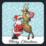 Pickleball Partners Santa & Reindeer Sleighing It Quadratischer Aufkleber<br><div class="desc">Der Weihnachtsmann und die Rentiere machen sich auf dem Pickleball Court mit unserer fröhlichen und festlichen Weihnachtspickleball-Grafik, die den Weihnachtsmann und seine Rentierpal-Rockbrille und ihre Weihnachtspickleball-Paddeln zeigt. Verbringen Sie den Feiertagsmagazin mit diesem spielerischen Design, in dem der Weihnachtsmann und sein treuer Sidekick Pickleballs wie Profis halten. Egal ob Sie ein...</div>