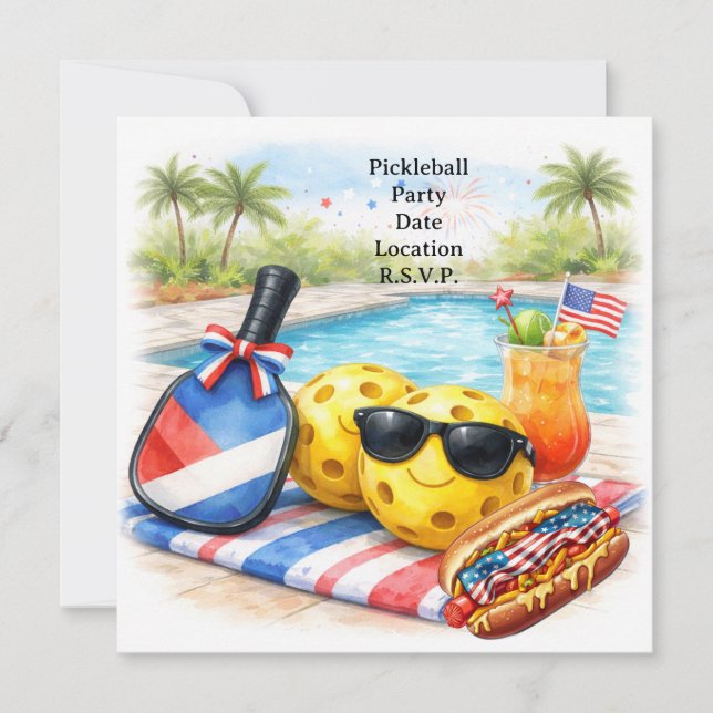 Pickleball Party 4th July Independence Day  Einladung (Vorderseite)