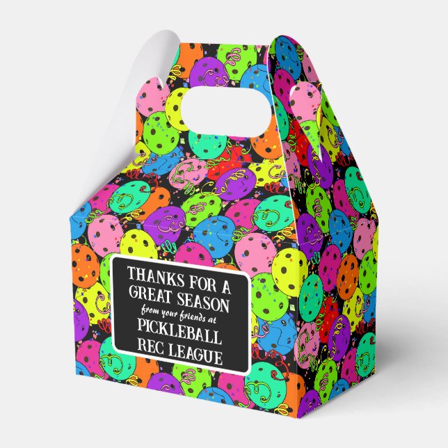 Pickleball Party Balloons auf Black Danke Geschenkschachtel (Vorderseite)