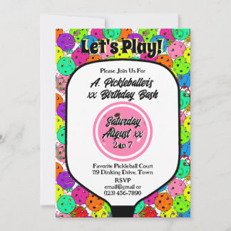 Pickleball Party Balloons Confetti Pink Foto Einladung