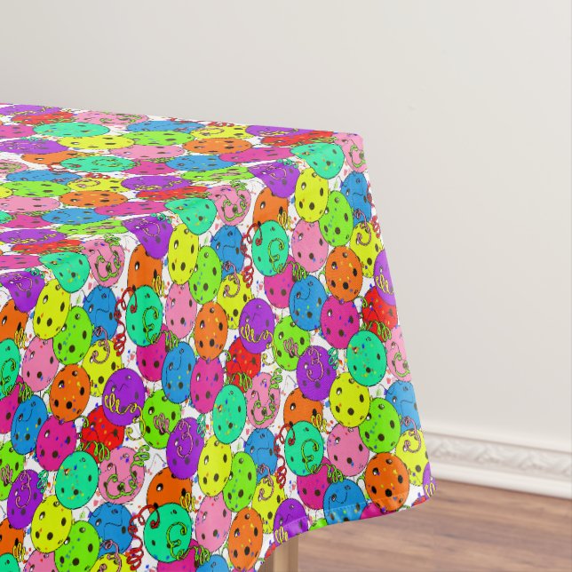 Pickleball Party Farbenfrohe Balkone & Confetti Tischdecke (Beispiel)