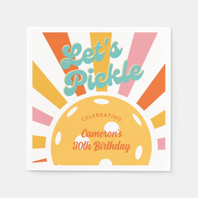 Pickleball Party Farbenfrohe Retro Sonnenstrahlen  Serviette (Vorderseite)
