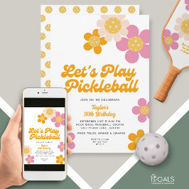 Pickleball Party Groovy Retro Rosa Orange Blume Einladung