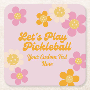 Pickleball Party Groovy Retro Rosa Orange Blume Rechteckiger Pappuntersetzer