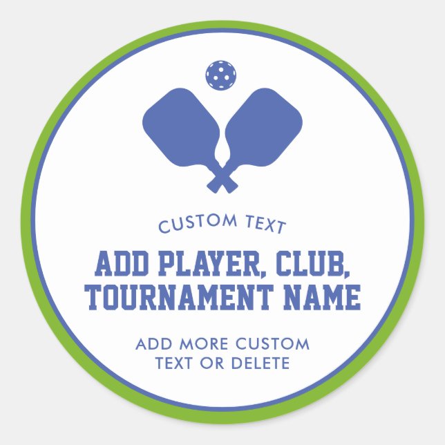 Pickleball Party Paddles Blue Green Custom Runder Aufkleber (Vorderseite)