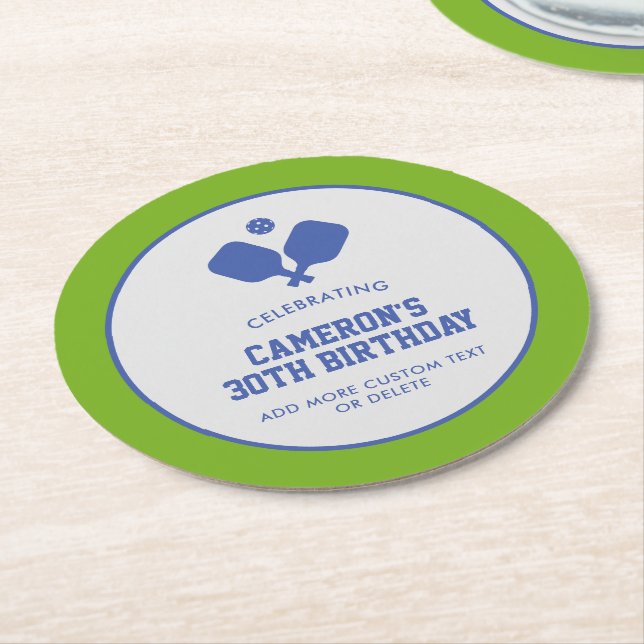 Pickleball Party Paddles Blue Green Custom Runder Pappuntersetzer (Angewinkelt)