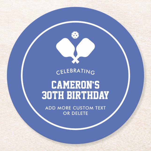 Pickleball Party Paddles Blue White Custom Runder Pappuntersetzer (Vorderseite)